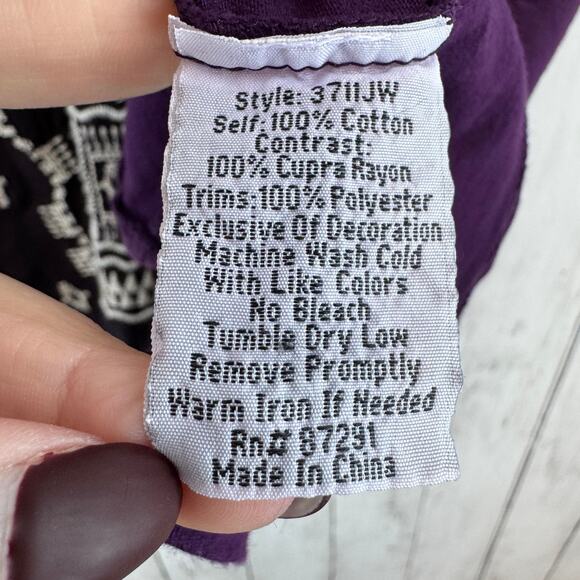 Johnny Was Dark Purple Embroidered 3/4 Sleeve Tunic Boho Cupra Cotton Size Small - Picture 11 of 16